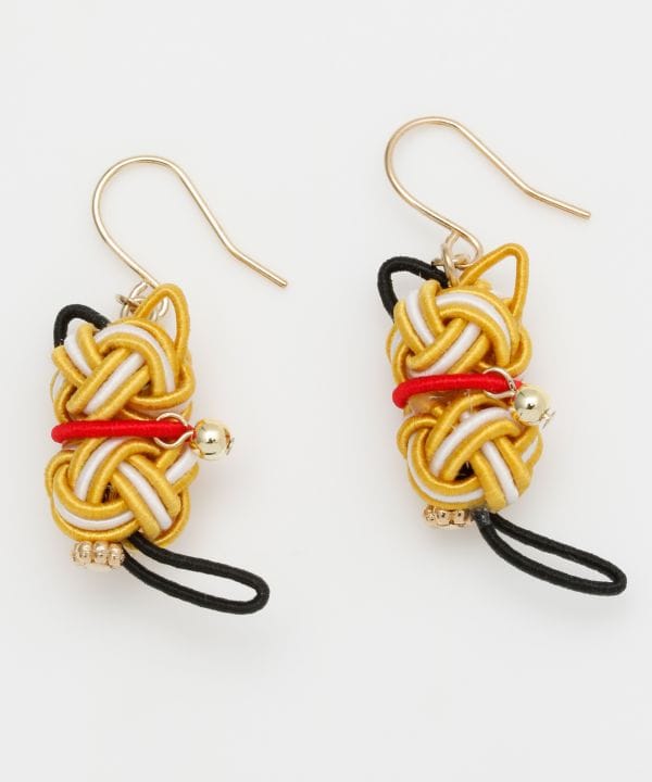 Mizuhiki Cat Earrings - Yellow Mix