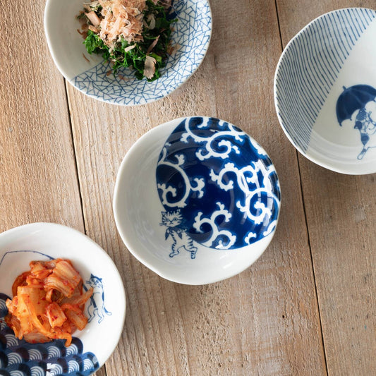 Ceramic Bowl - Cat with a Karakusa Furoshiki