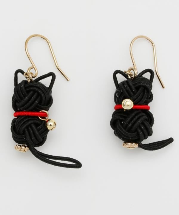 Mizuhiki Cat Earrings - Black