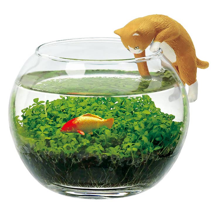 Curious Cat with Waterplant - Brown