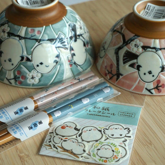 Shima-enaga bundle - Chopsticks, Bowl & Stickers
